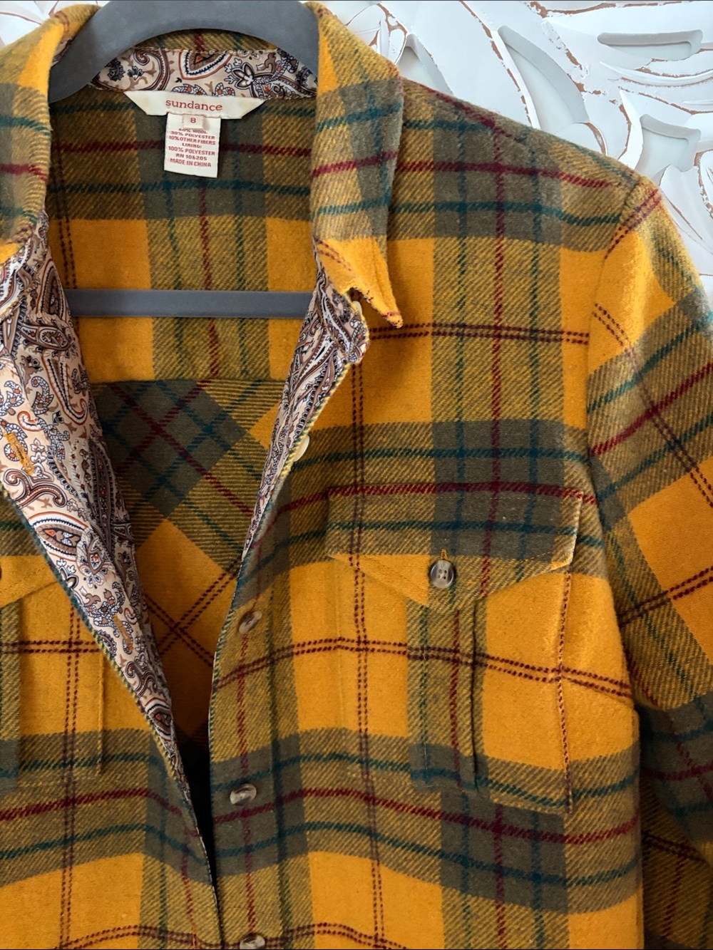 SUNDANCE Women’s Yellow Plaid Wool Flannel Jacket - Picture 3 of 6